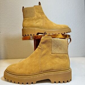 Madewell‎ The Carina Boot Tan Suede Lug Sole Chelsea Ankle Boots NC306 Mens 8.5
